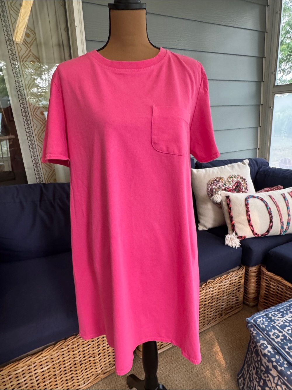 Moda International Bright Pink Short Sleeve Pocket Trapeze Tshirt Dress Sm-XL